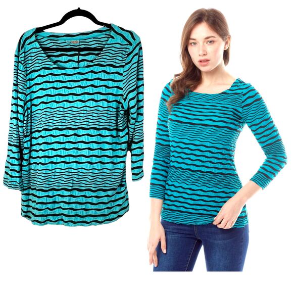 Tianello by Steve Barraza Stripe Knit Jersey Jacquard Ballet Tee Acapulco XL NEW - Picture 1 of 8